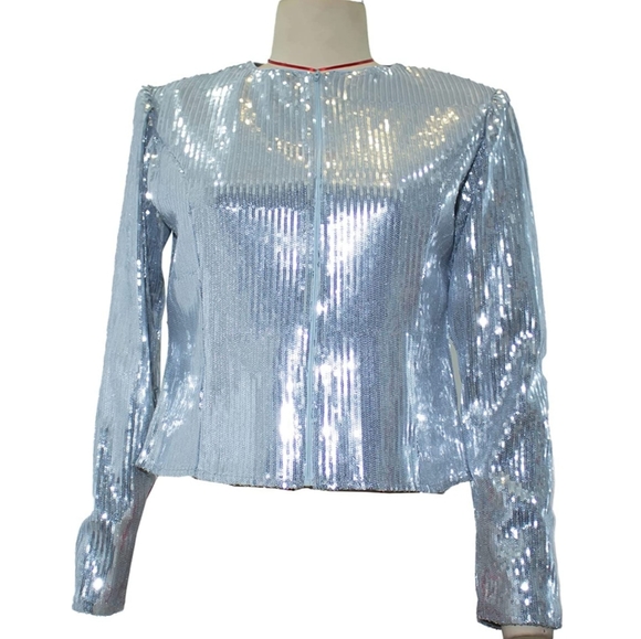 Women Casual Open Front Sequin Jackets Cardigan Glitter Long Sleeve crop blazer - Picture 2 of 6